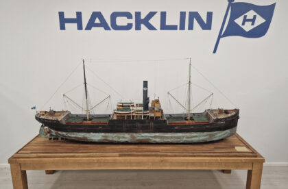 Prototype of Hacklin's Halvar vessel brought to Hacklin Logistics' office in Espoo, Finland