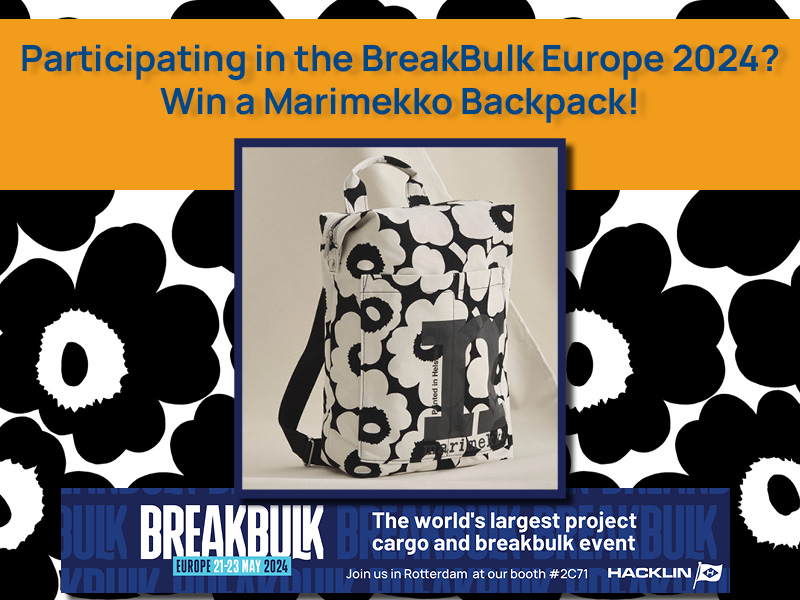 BreakBulk Europe 2024 lottery Marimekko back pack unikko Hacklin Logistics project forwarding