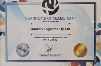 2024 - Hacklin Logistics X2 membership certificate