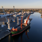 Hacklin Logistics breakbulk vessel in Finland areal view