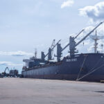 Oversized project cargo suspended by crane during unloading from a breakbulk vessel at the Port of Hamina.