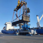 Large process equipment being moved into position during a breakbulk loading operation in Rauma.