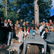 Hacklin Logistics employees gathering during an annual wellbeing day in Finland, celebrating teamwork, collaboration, and company culture.